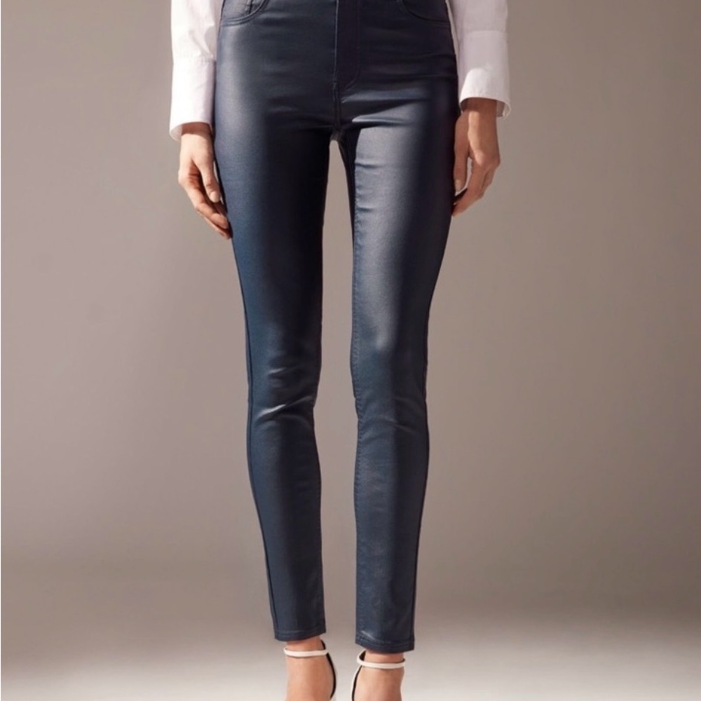 Calzedonia Coated Navy Blue Skinny Pants - Small